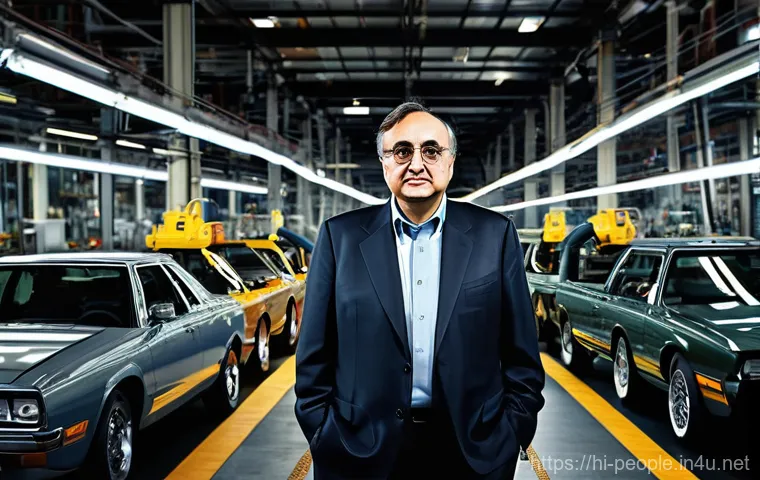 세르지오 마르키오니 기업 인수합병 - **Visionary Industry Architect:** A dynamic and authoritative image of Sergio Marchionne, wearing hi...