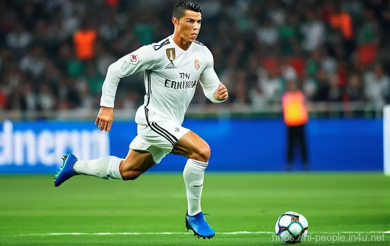 크리스티아누 호날두 스포츠 마케팅 - **Prompt: On-field Excellence and Unwavering Determination**
    A dynamic, action-packed image of C...