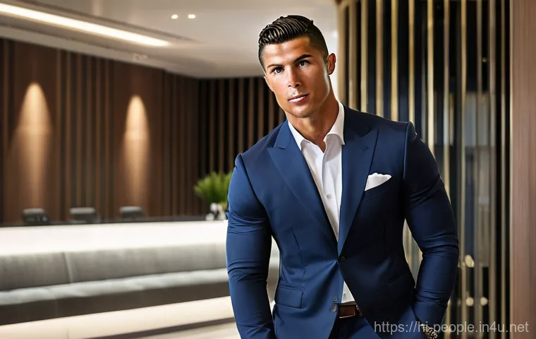 크리스티아누 호날두 스포츠 마케팅 - **Prompt: Social Media Icon and Modern Lifestyle Influencer**
    Cristiano Ronaldo in a sophisticat...